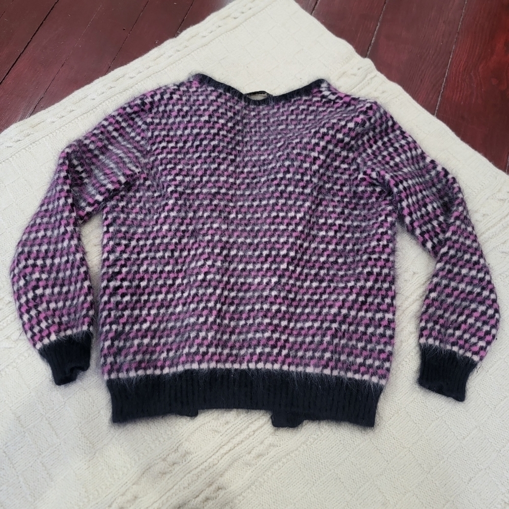 VINTAGE Annapurna Angora Wool Blend Cardigan size S Black Pink Print Italian - Picture 7 of 7